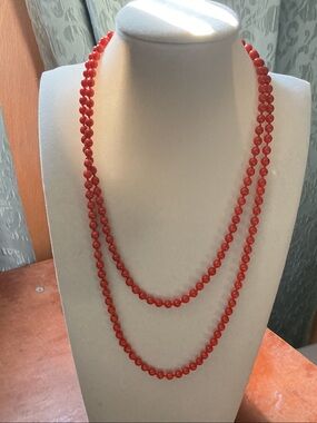 Vintage Genuine Coral 40” Necklace 14K Clasp